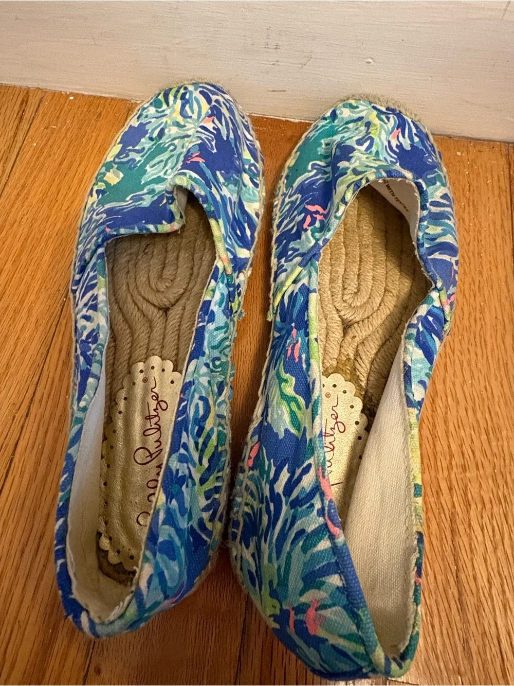 Lilly Pulitzer Blue and Aqua Floral Espadrille Slip-Ons
